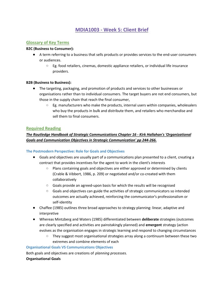 Client Brief - MDIA1003 Week 5