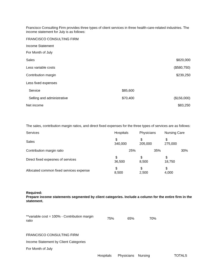 Income Statement Analysis for Francisco Consulting Firm