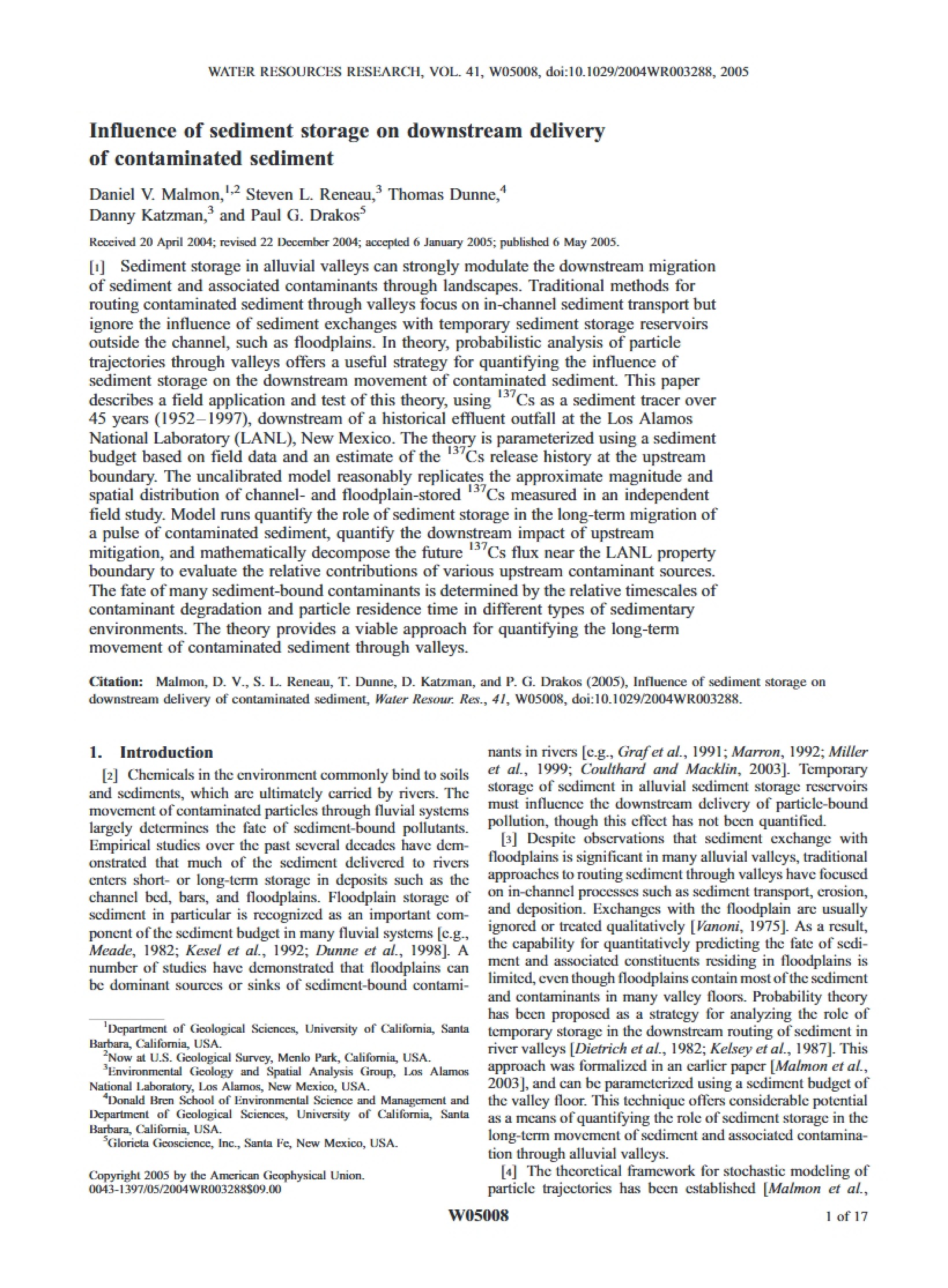 Contaminated Sediment Delivery Storage Influence
