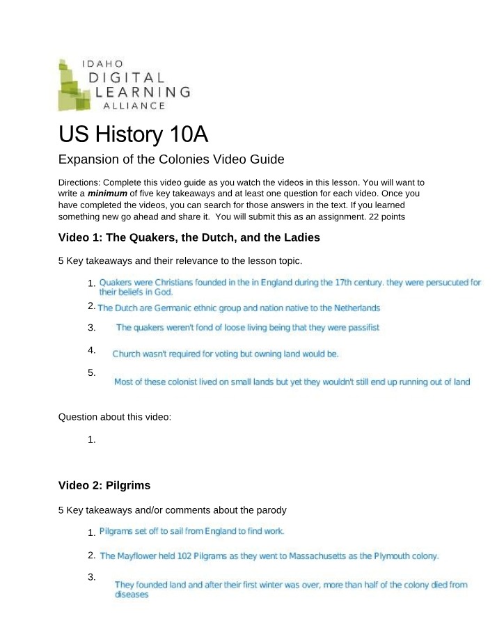 Video Guide - Expansion of the Colonies