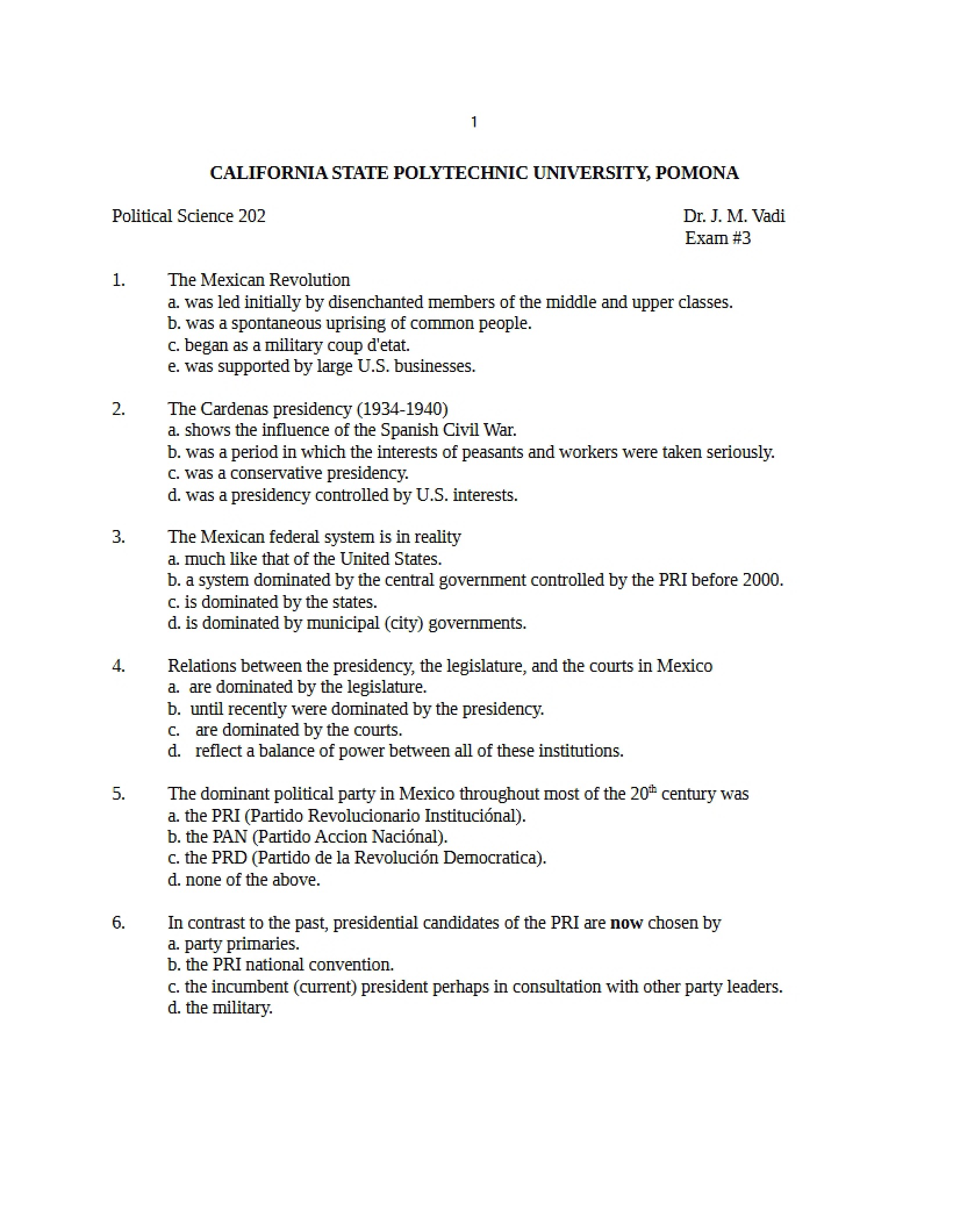 Third Exam for Comparative Politics