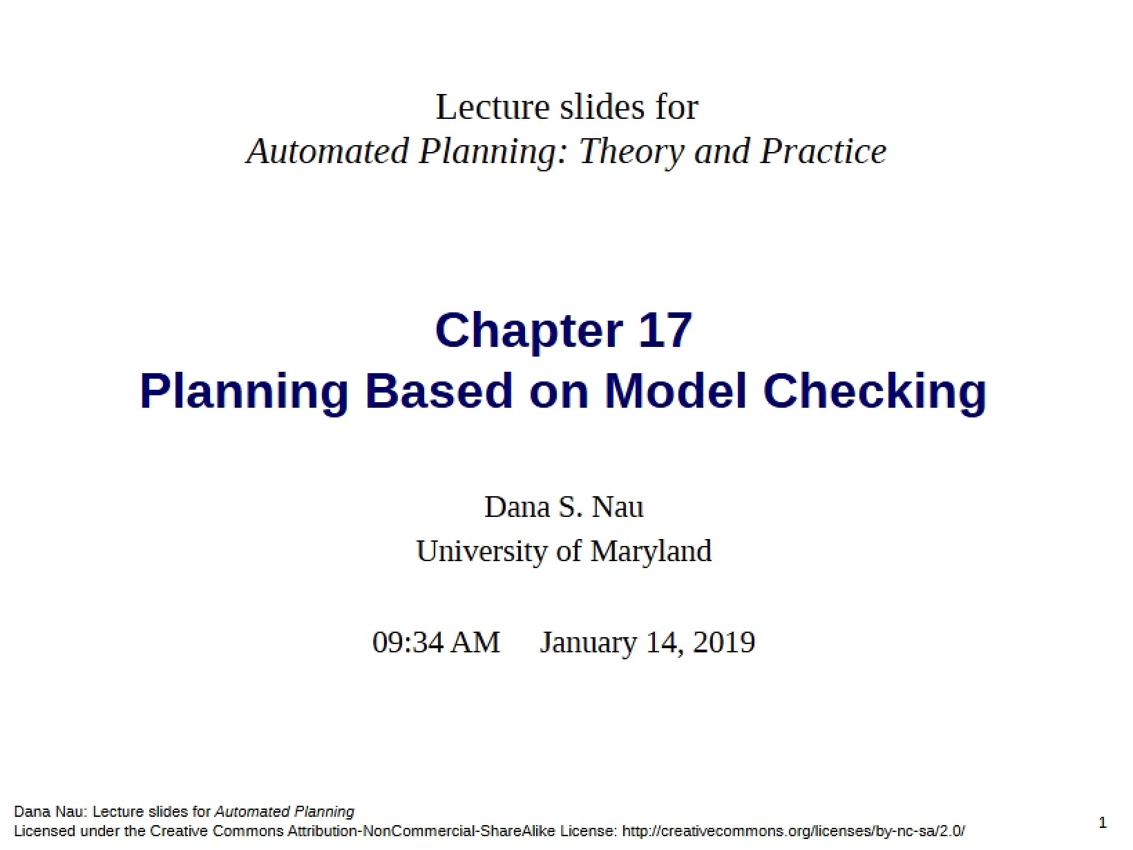 Model Checking Planning (Chapter 17)
