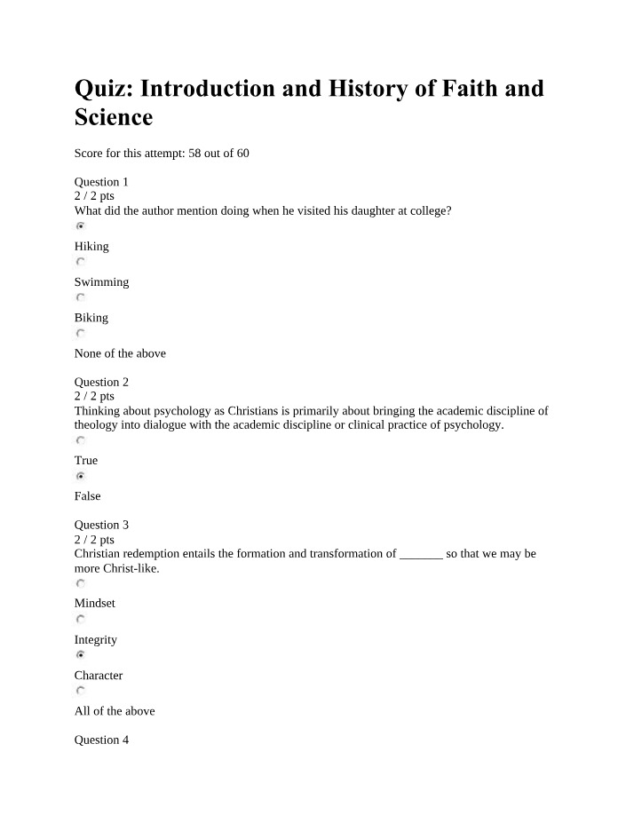 Introduction and History of Faith and Science Quiz
