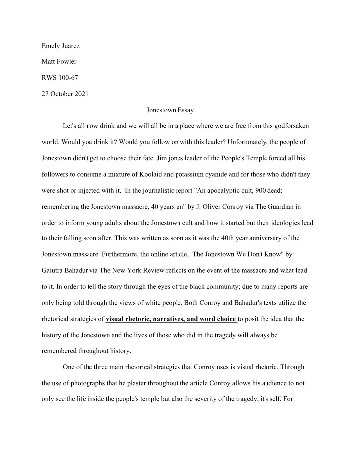 Essay on Jonestown