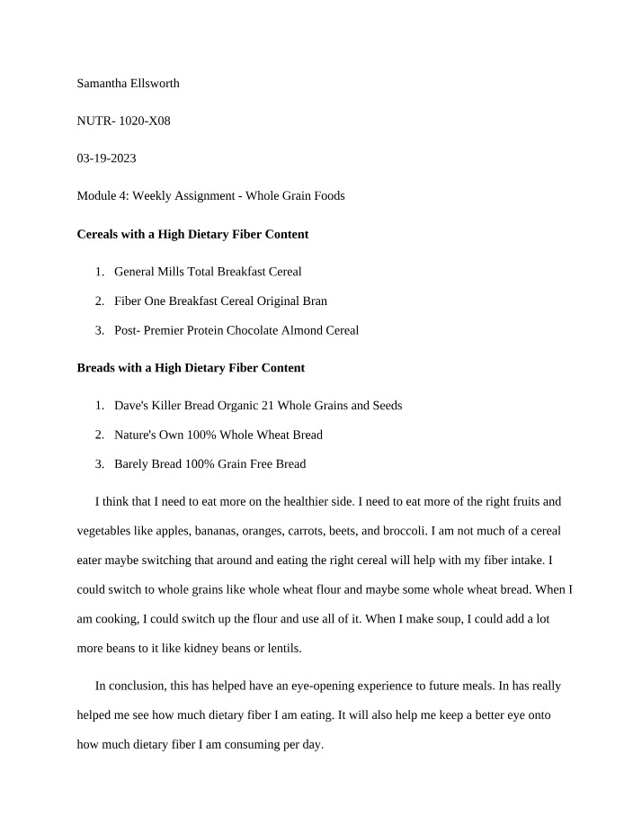 Whole Grain Foods - Module 4 Assignment