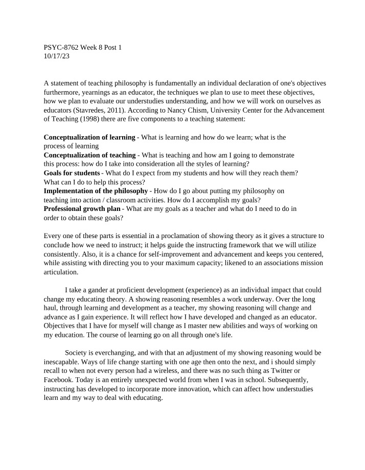 Week 8 Post 1 - PSYC 8762