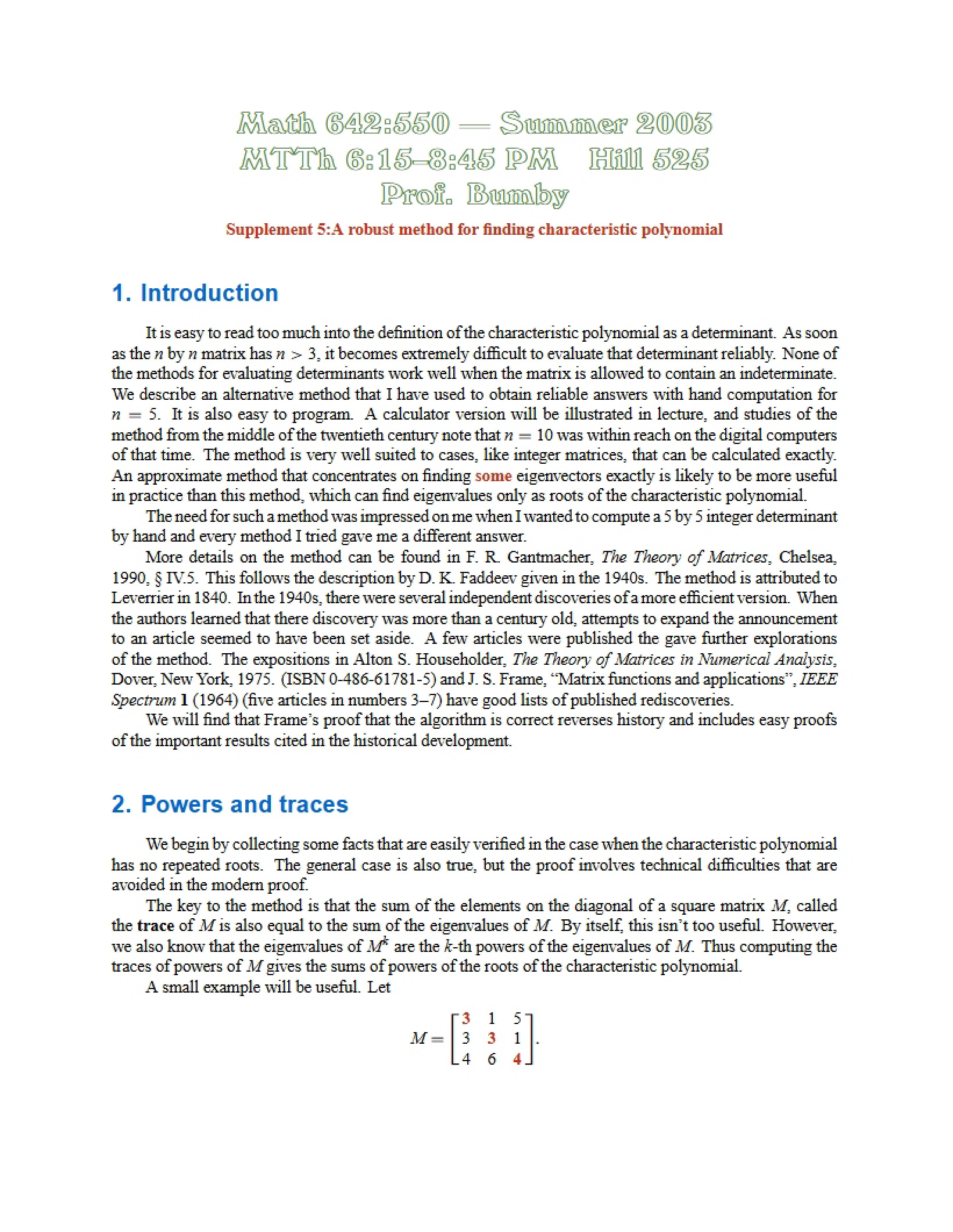 Robust Method for Finding Characteristic Polynomials (Supplement Five)