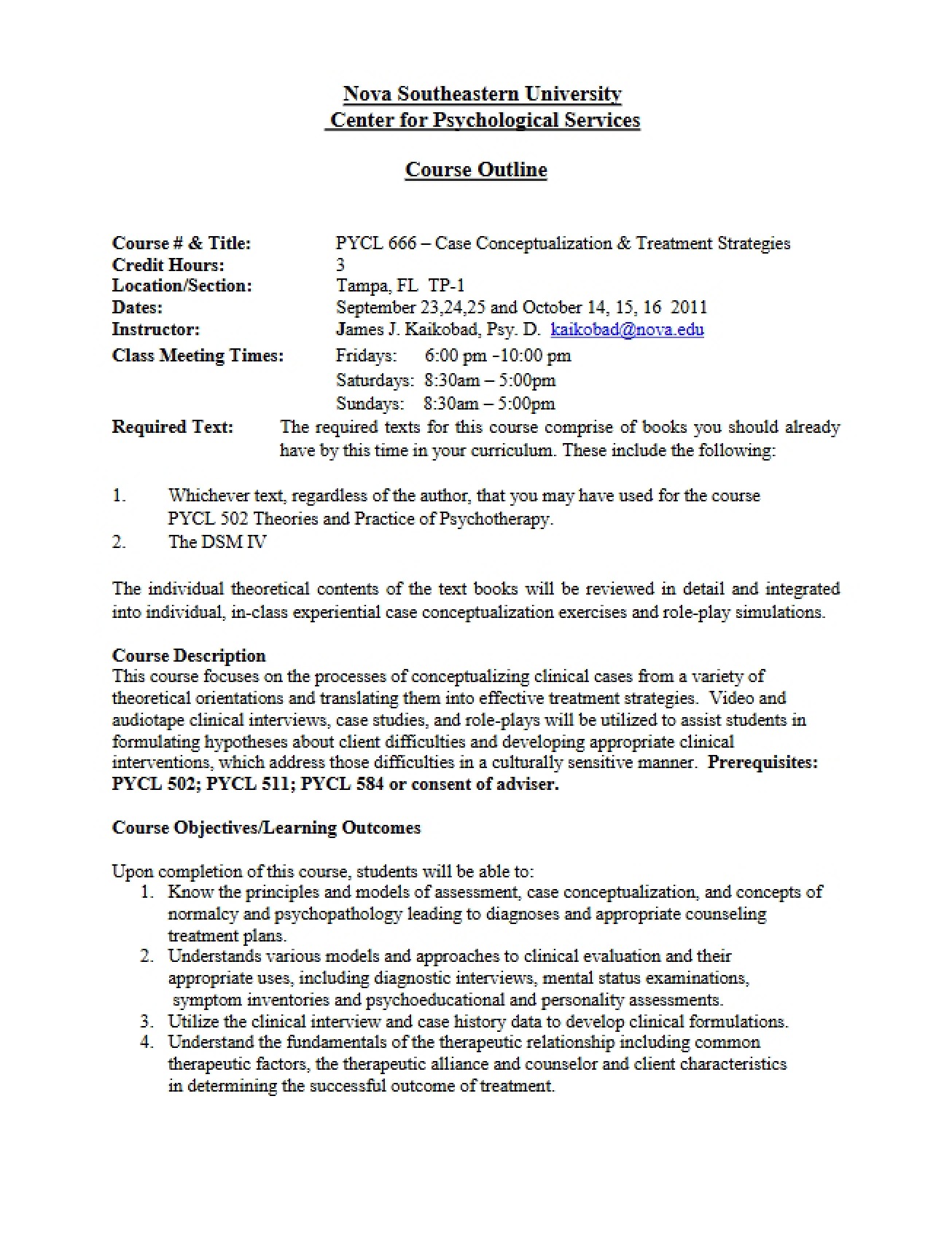 Case Conceptualization Syllabus