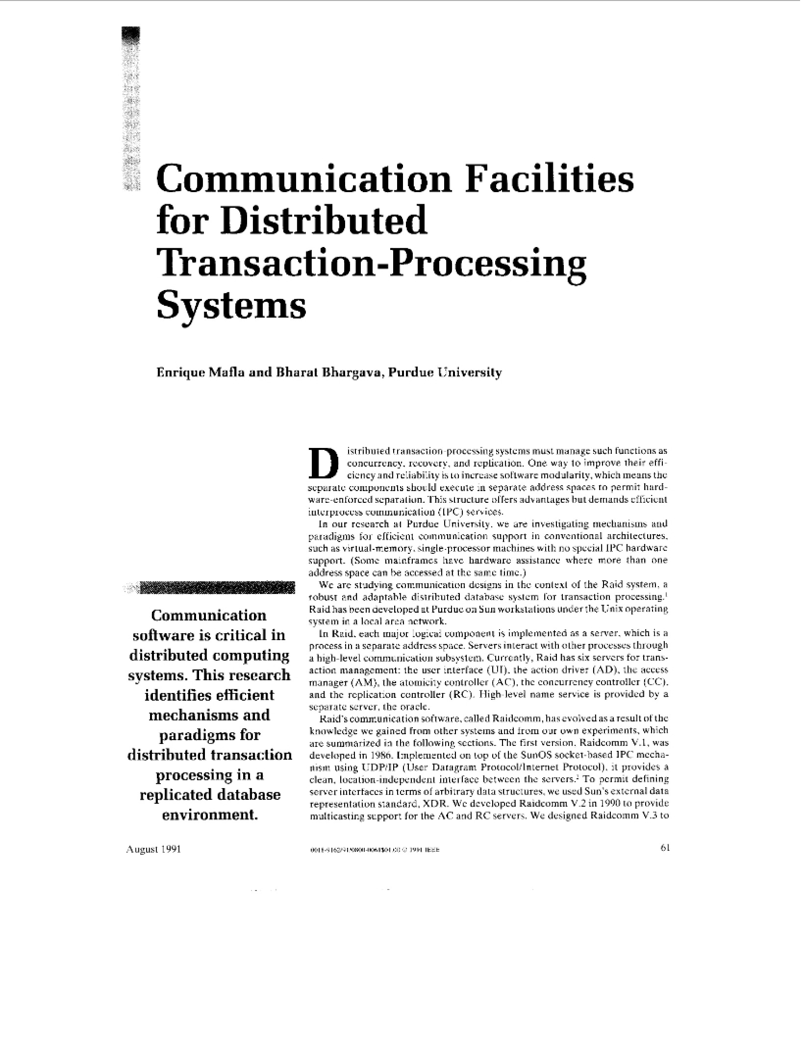 Facilities for Communication