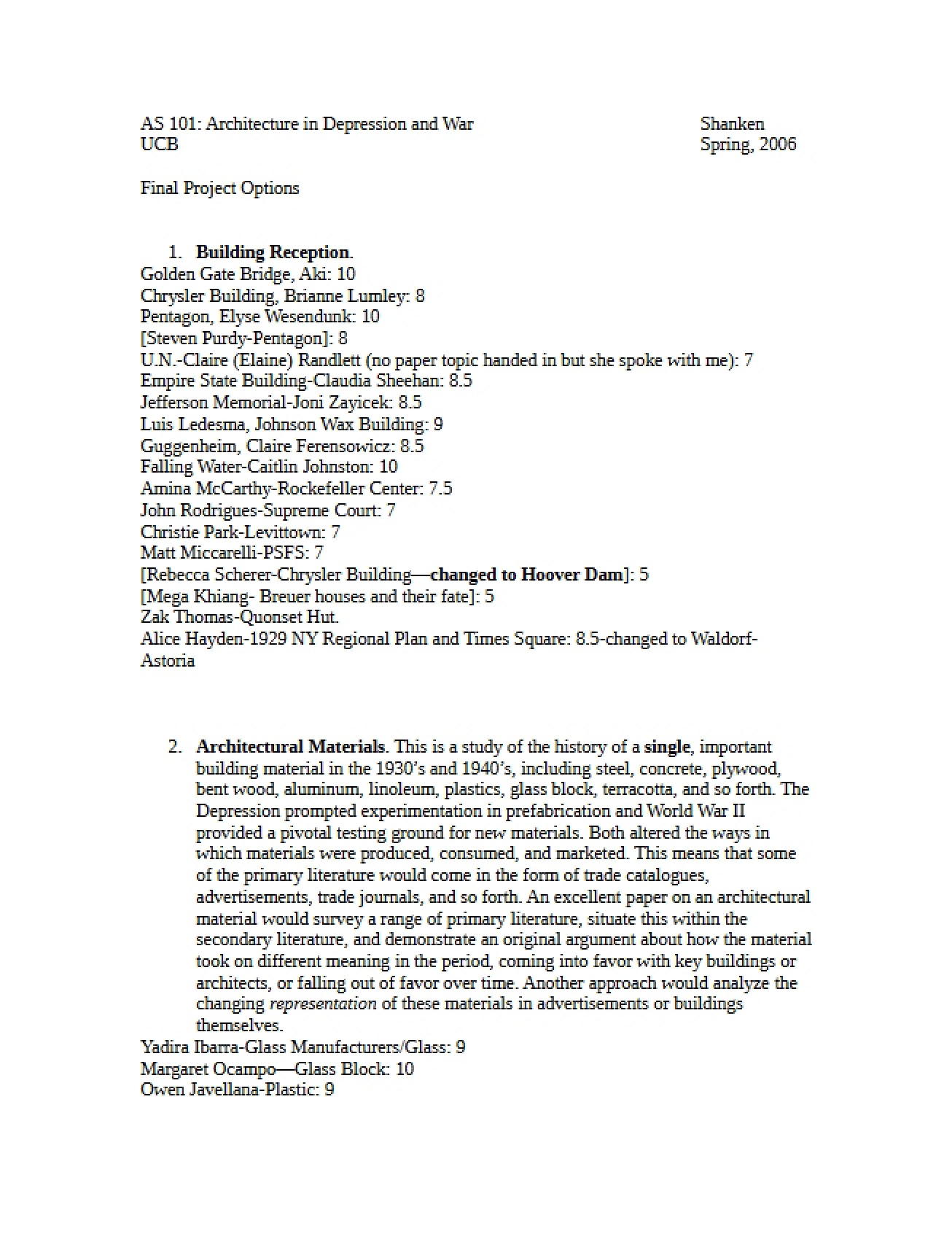 Options for Final Project