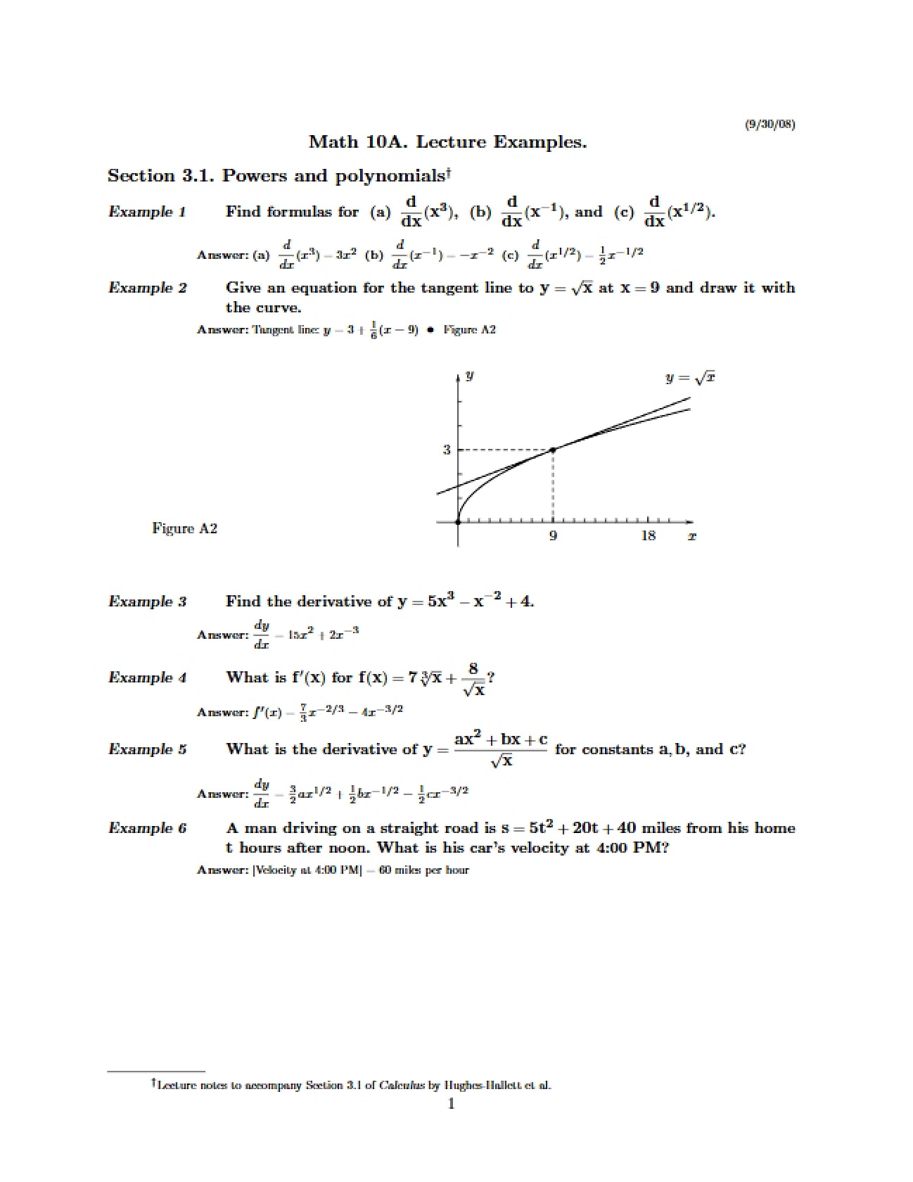 Representative Examples from Math 10A Class