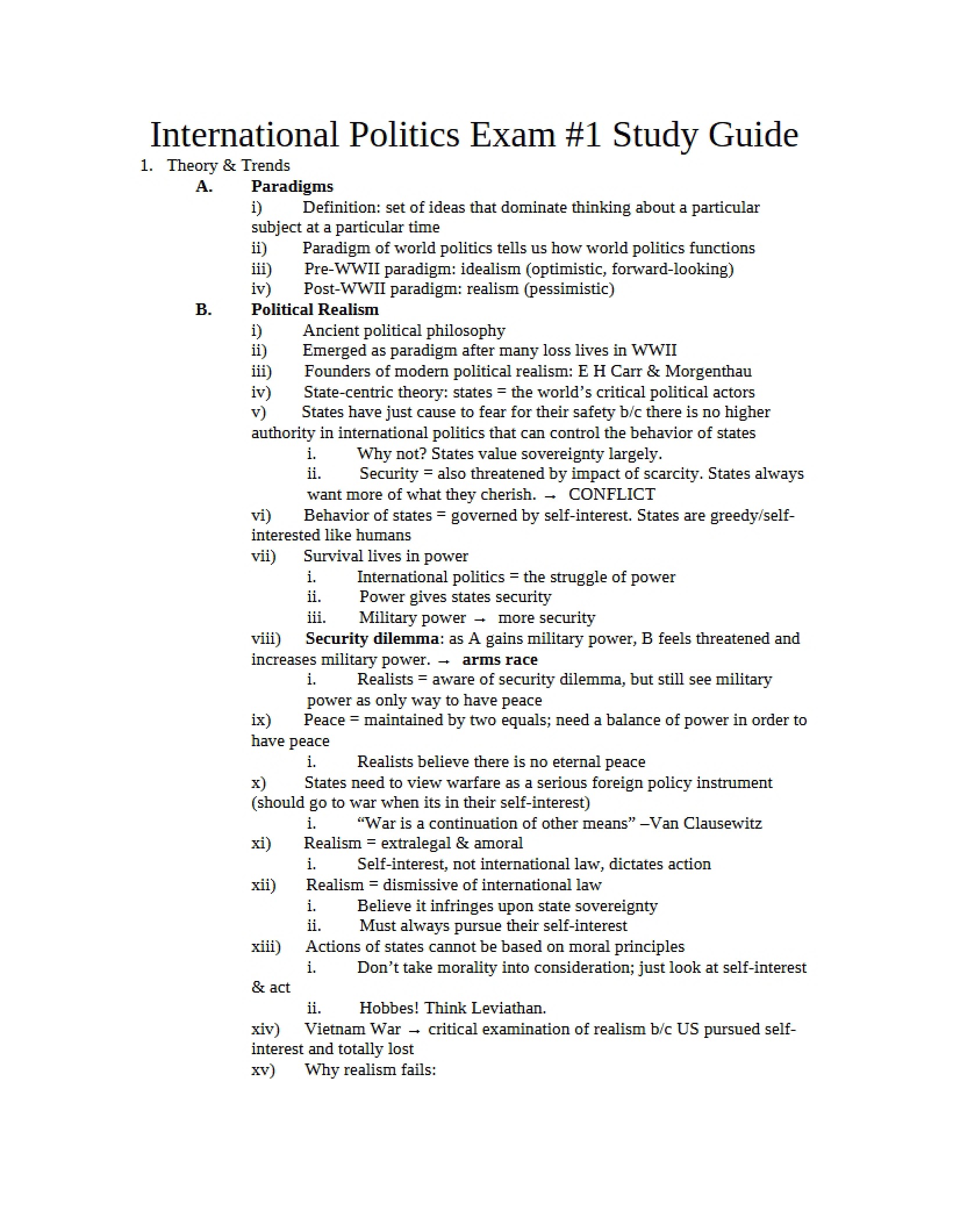 Study Guide for Exam 1