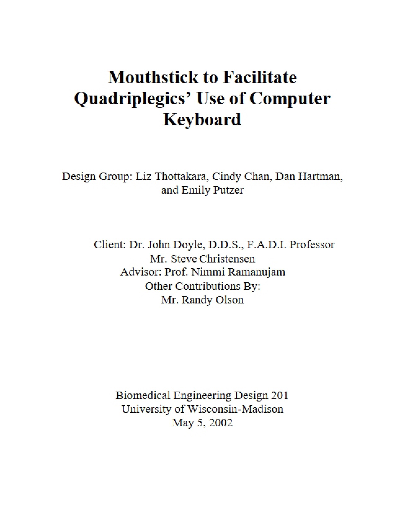 Computer Keyboard Mouthstick for Quadriplegics