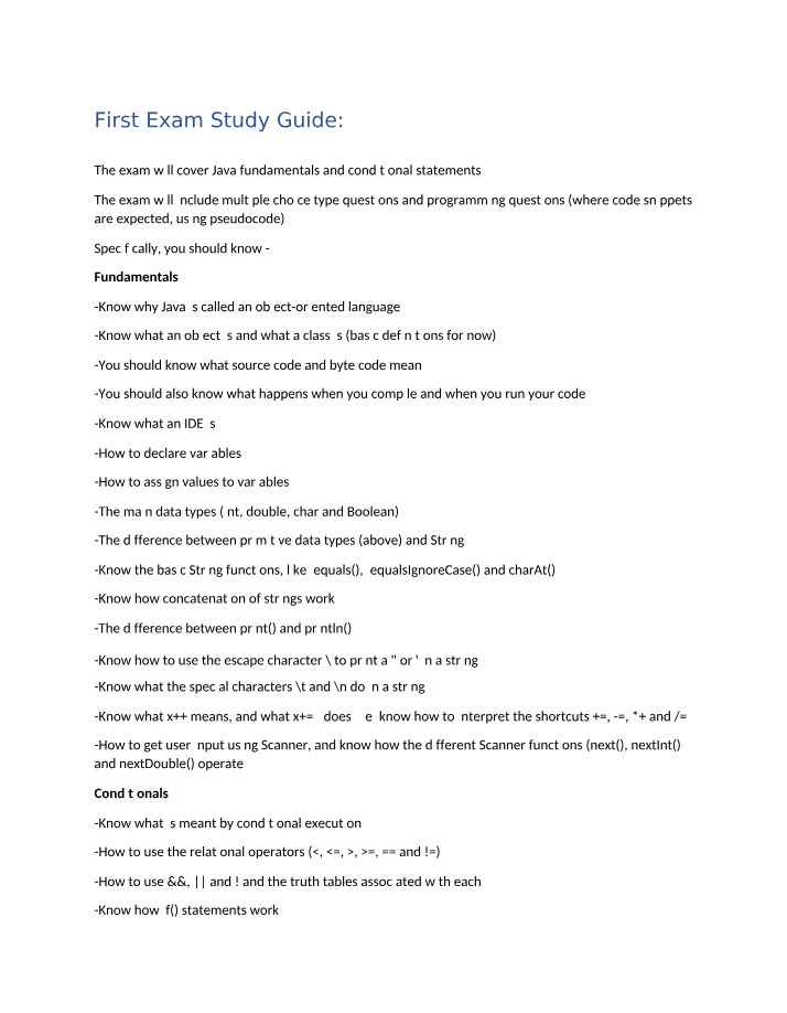Study Guide - Java Fundamentals and Conditional Statements