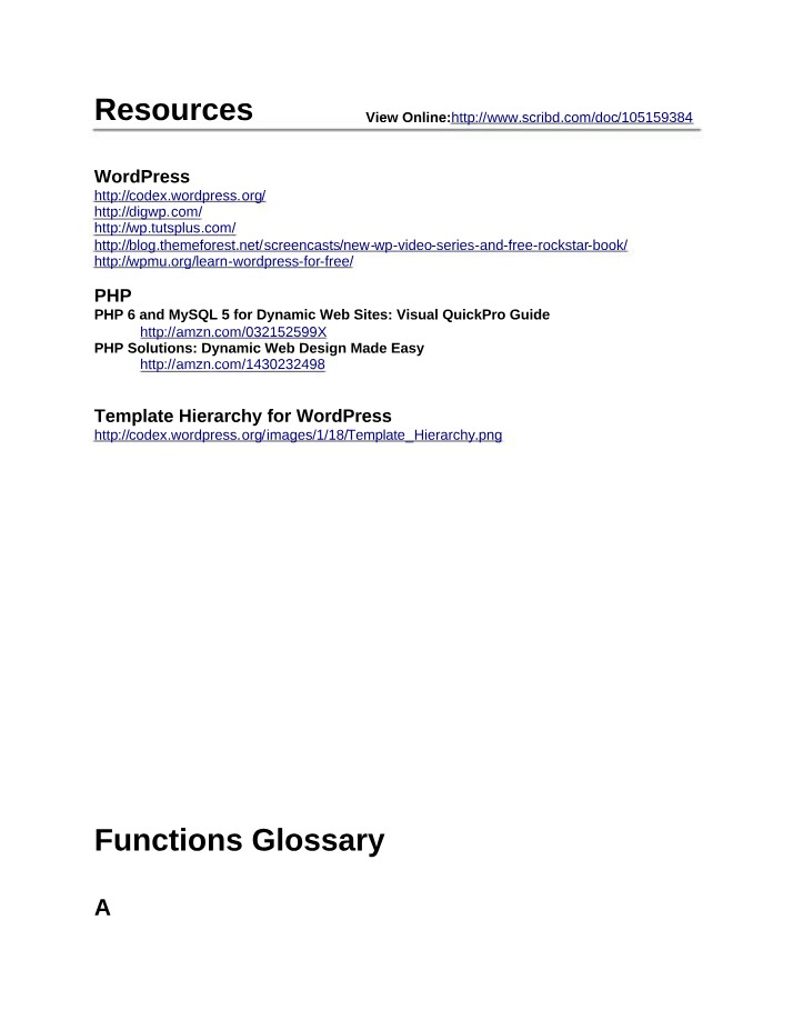 WordPress and PHP - Glossary, Functions, Hooks, and Arrays