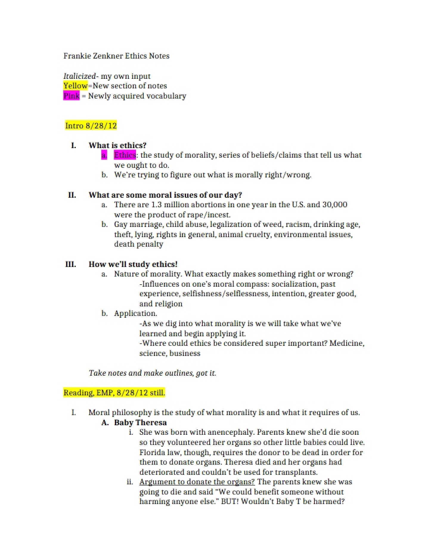 Notes on Ethics