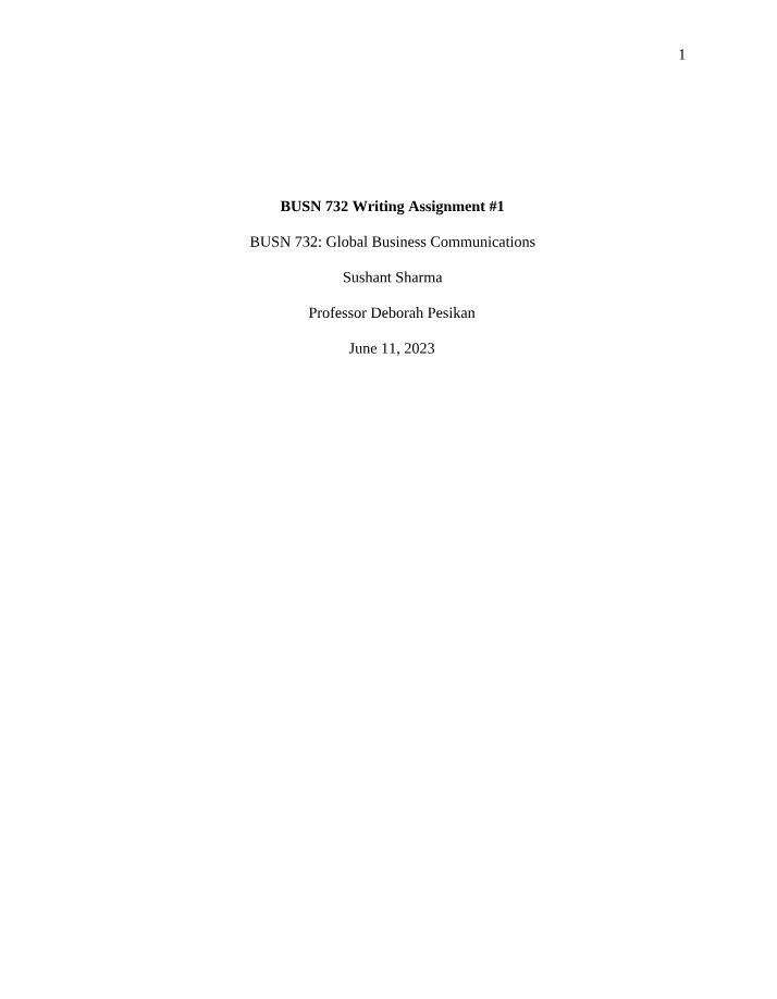 Writing Assignment 1 for BUSN 732