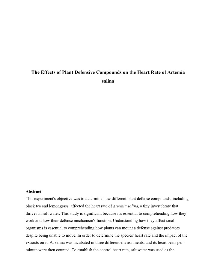 The Effects of Plant Defensive Compounds on the Heart Rate of Artemia salina