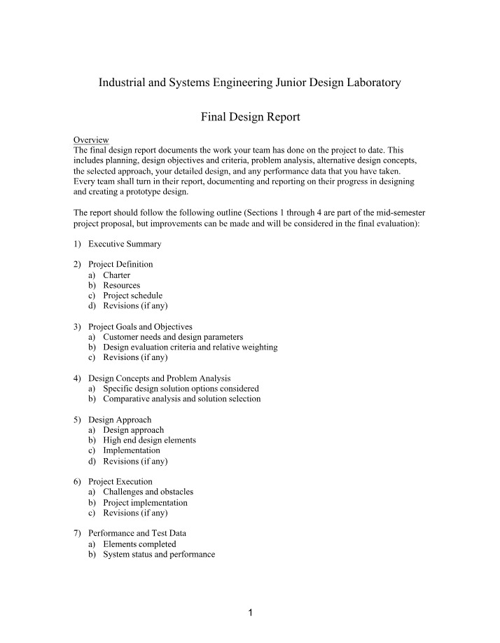 Requirements for Final Design Report