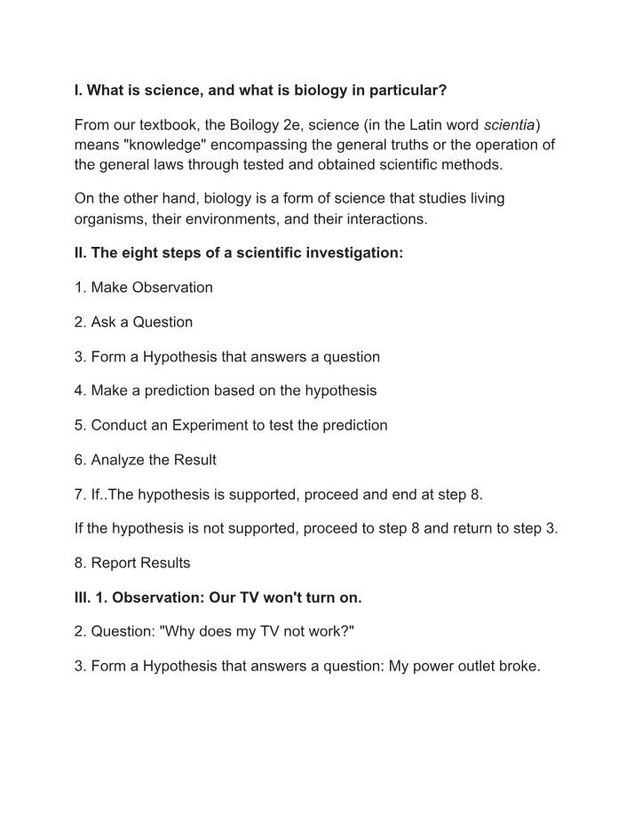 Science and Biology - The Eight Steps