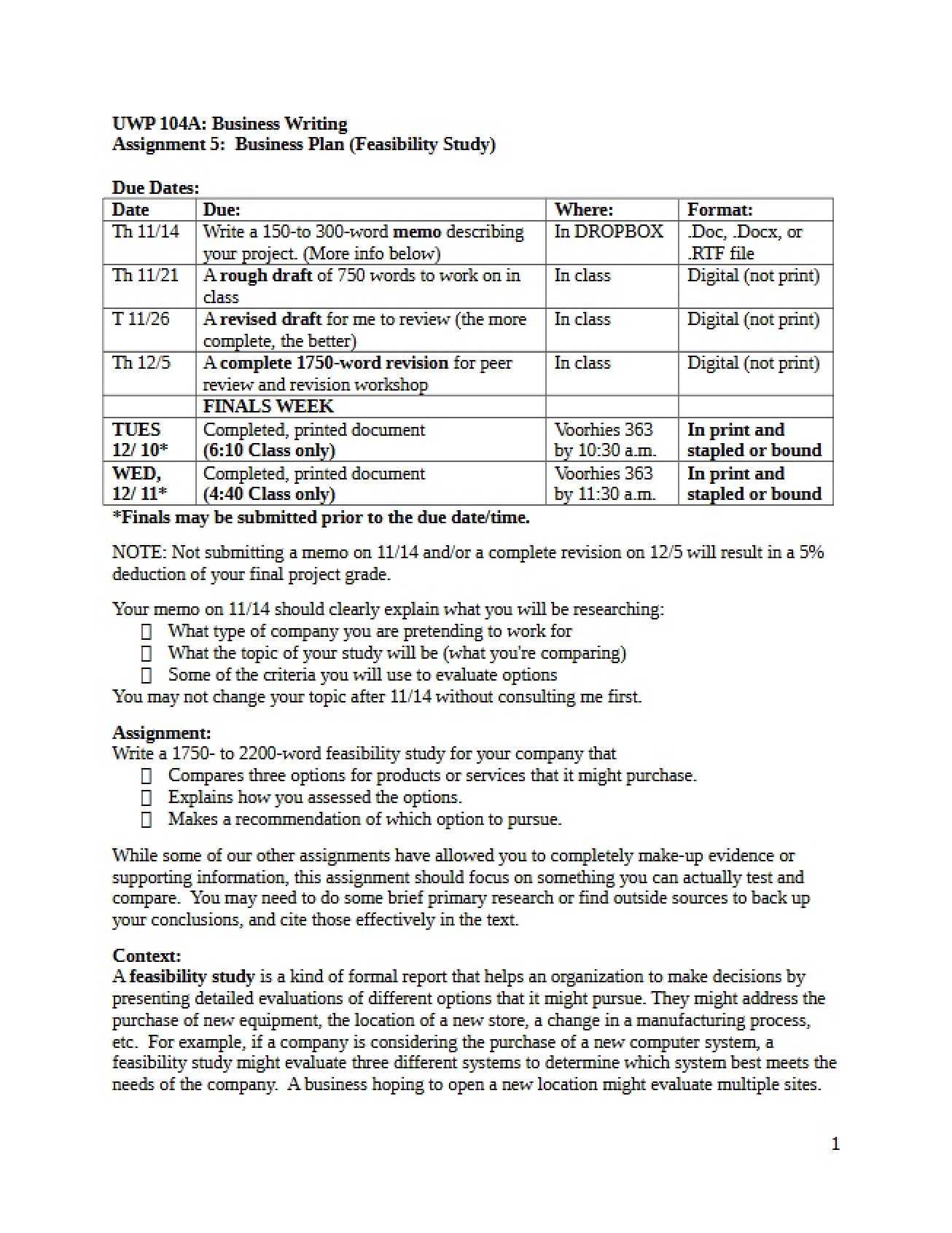 Assignment 5 Business Plan Feasibility Study