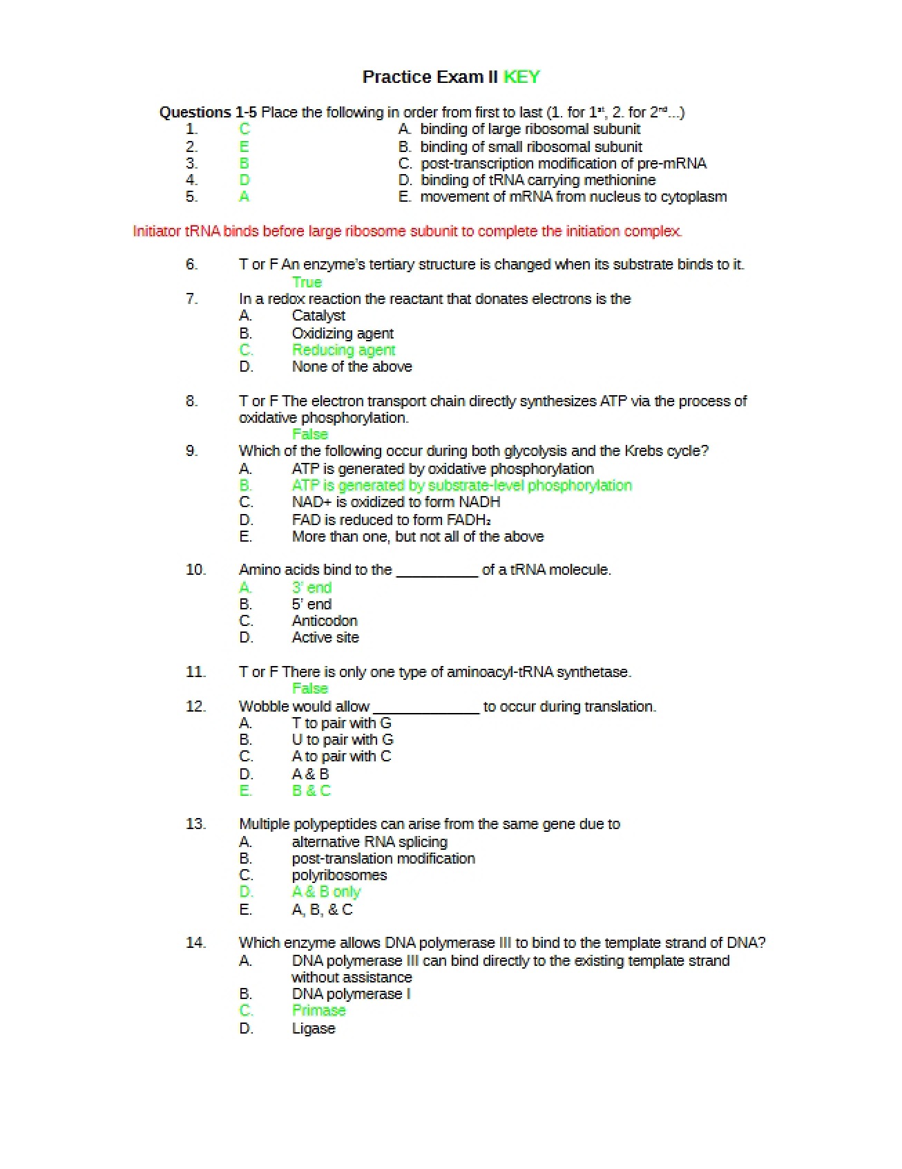 Answer Key for the Second Practice Examination
