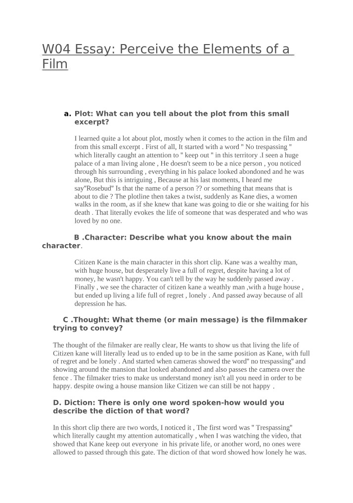 Perceiving the Elements of a Film - W04 Essay