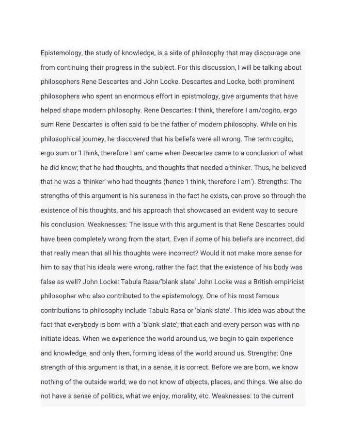 Descartes and Locke's Influence on Modern Philosophy
