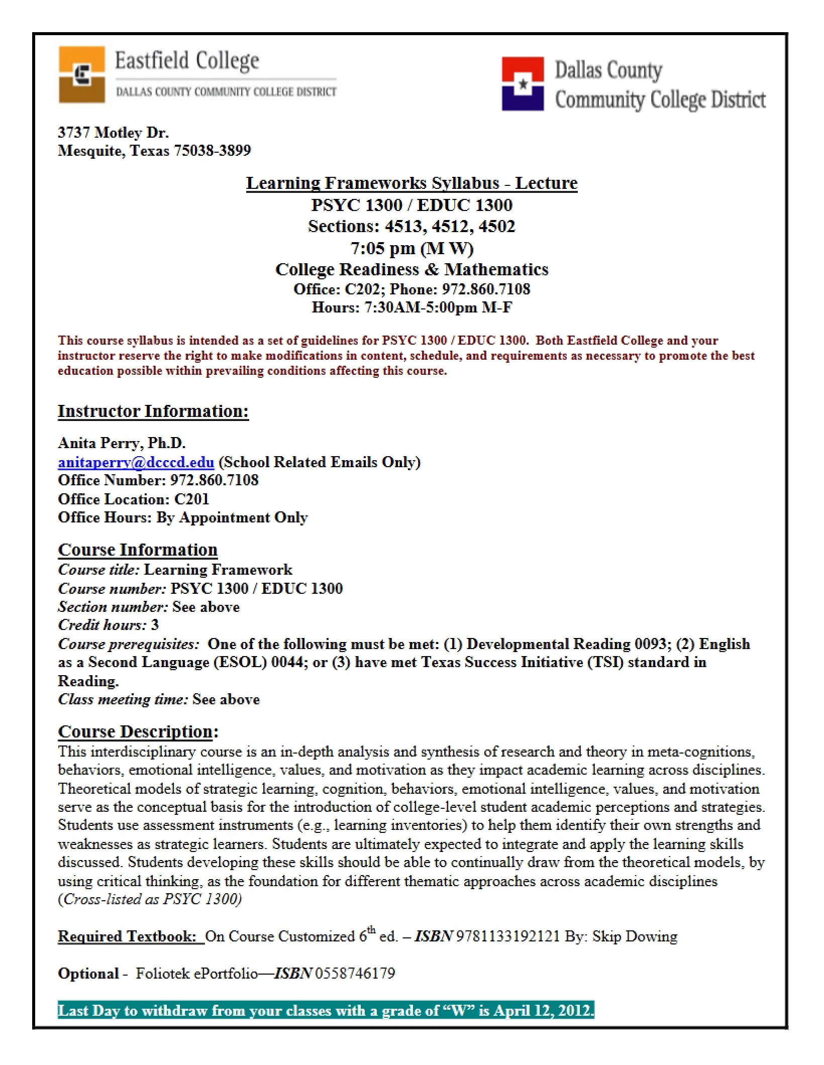 Learning Framework Course Syllabus
