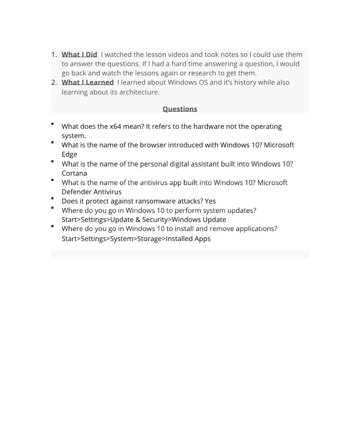 Windows OS History, Architecture, and Questions