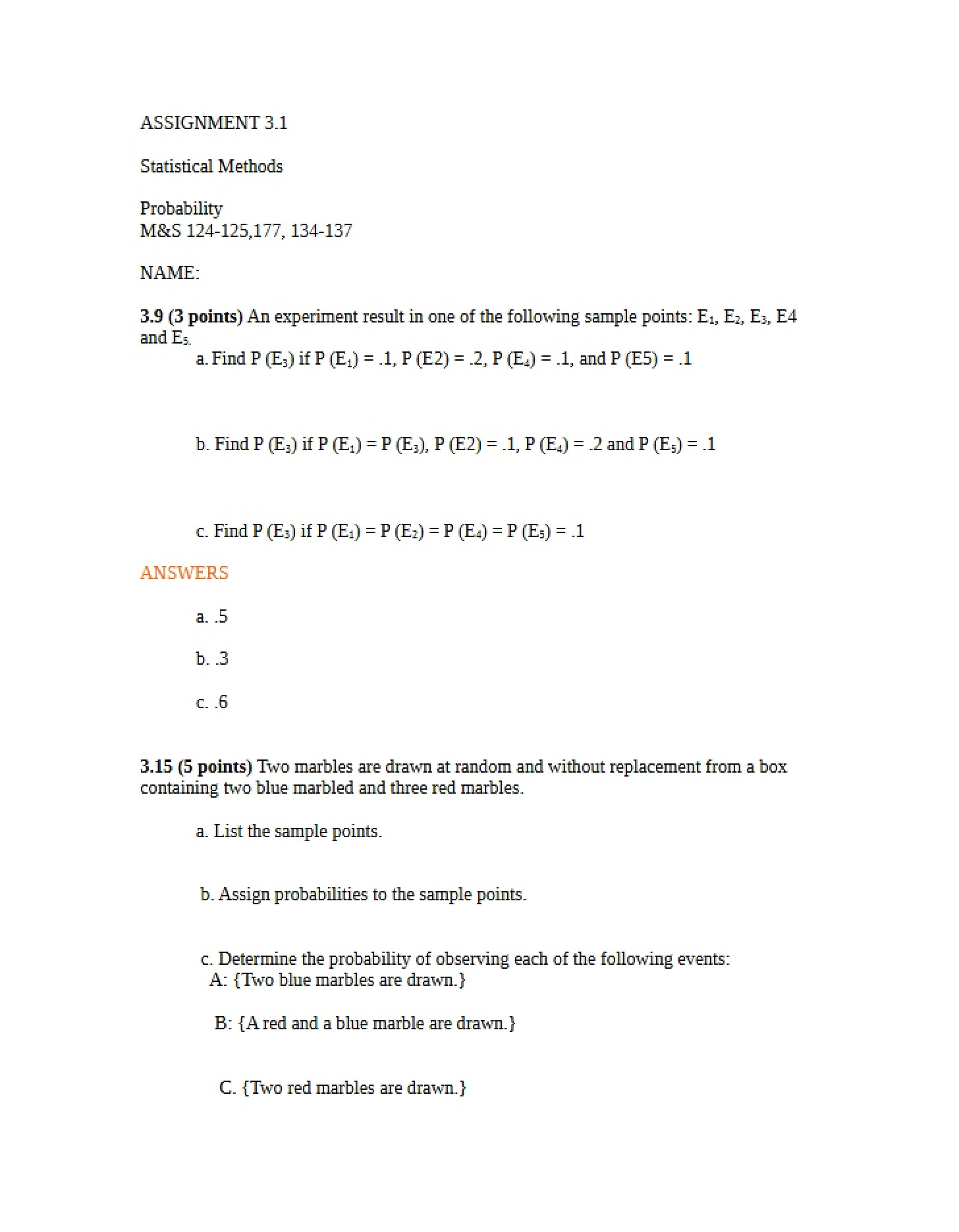 Answers to Assignment 3.1 (STAT 2601)