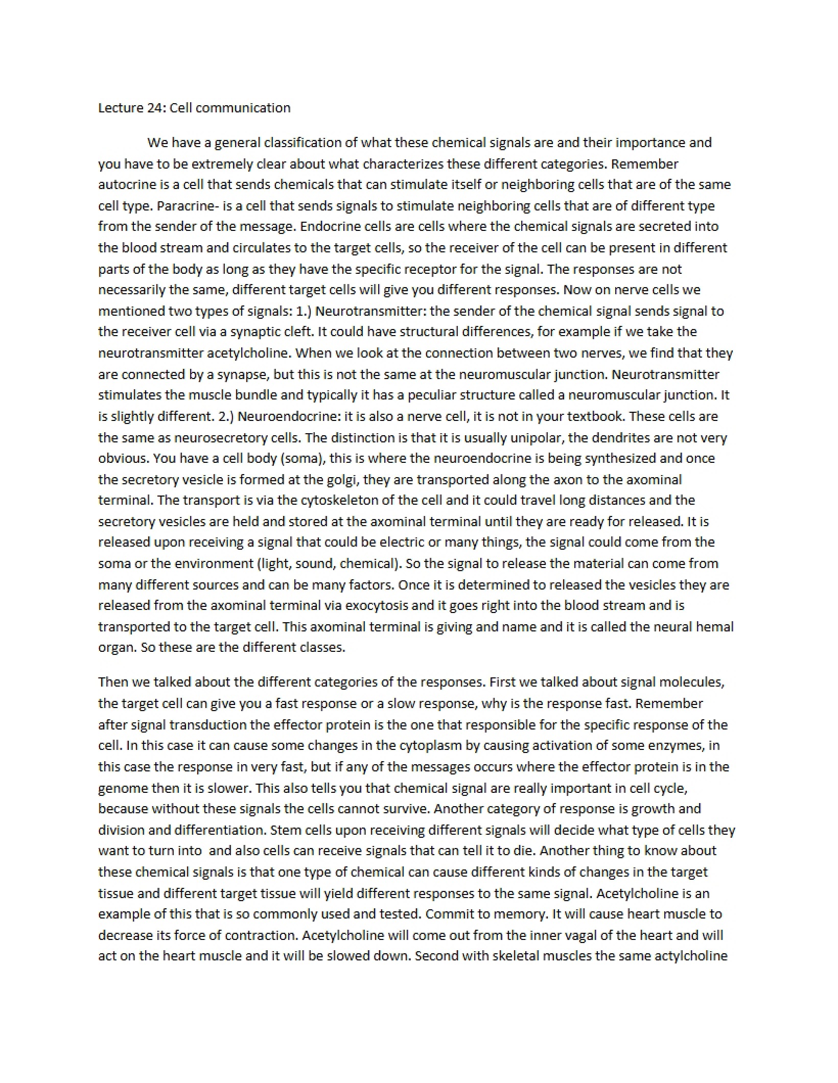 Lecture 24 Communication of Cells - 5 Pages
