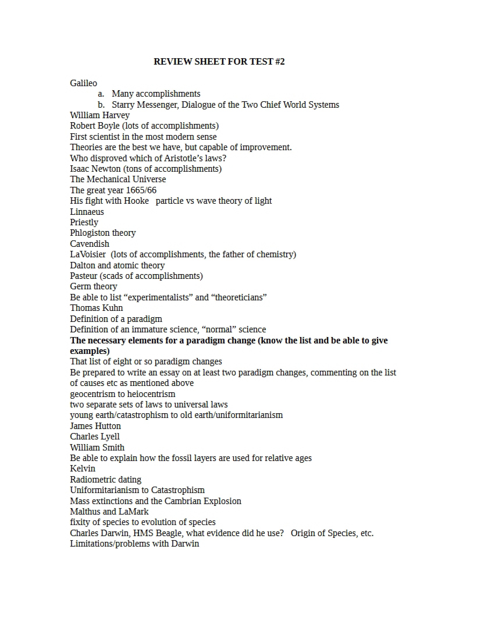 Test Two Study Sheet