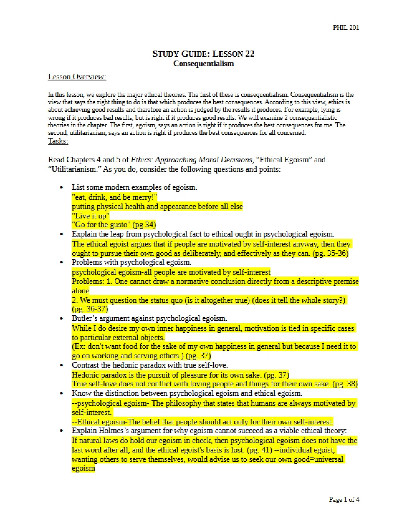Study Guide for the Twenty-Second Philosophy Lesson