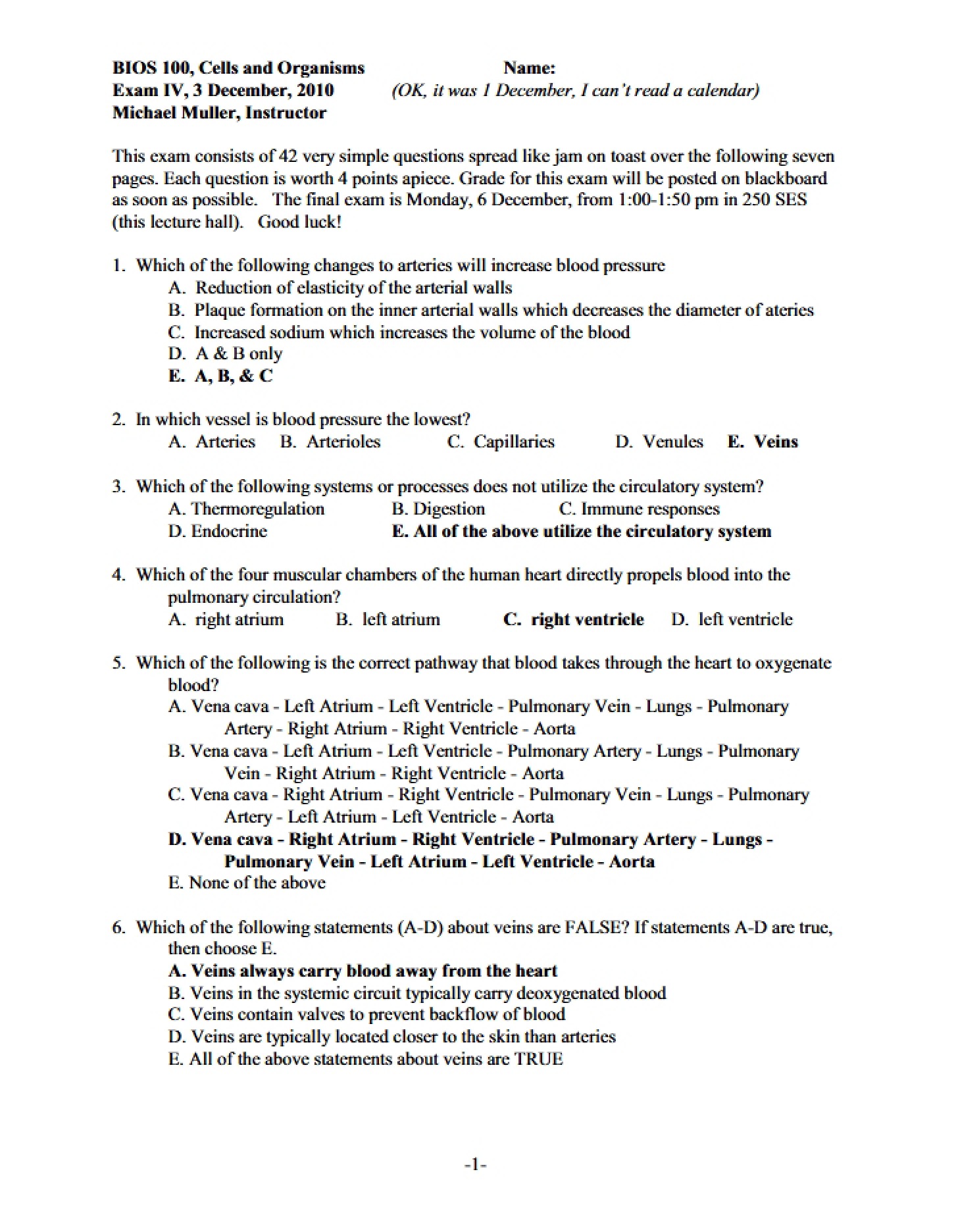 Fourth Examination Cells and Organisms