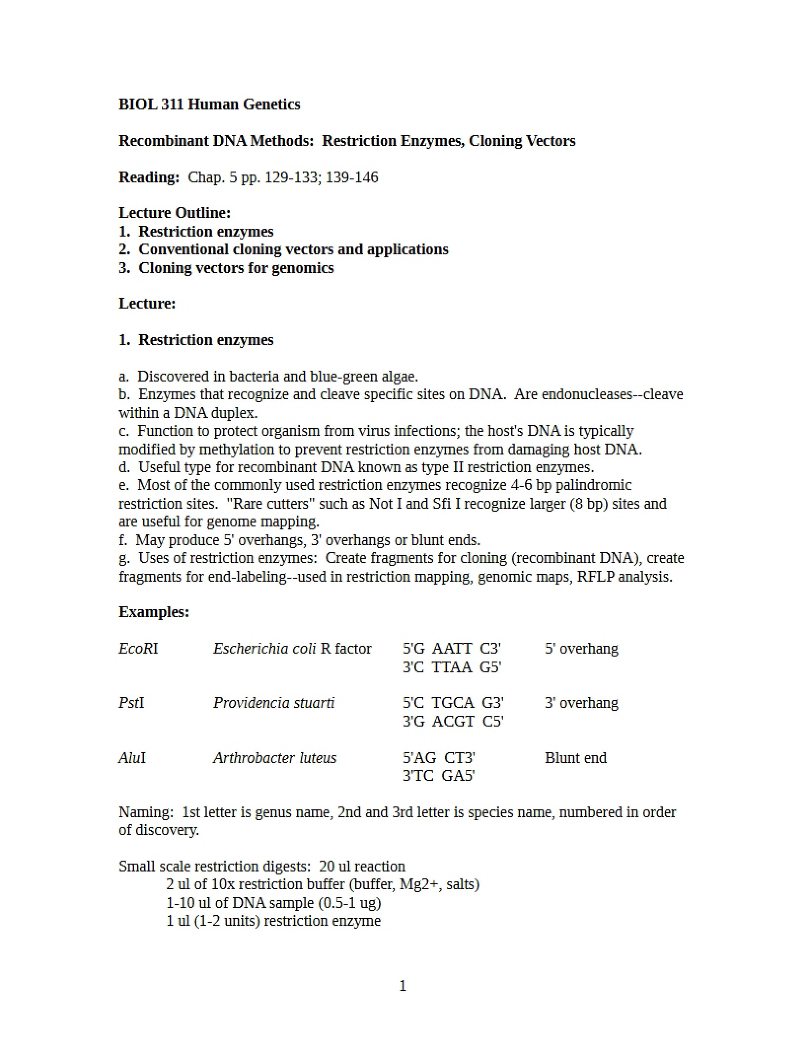 Cloning Vectors and Restriction Enzymes