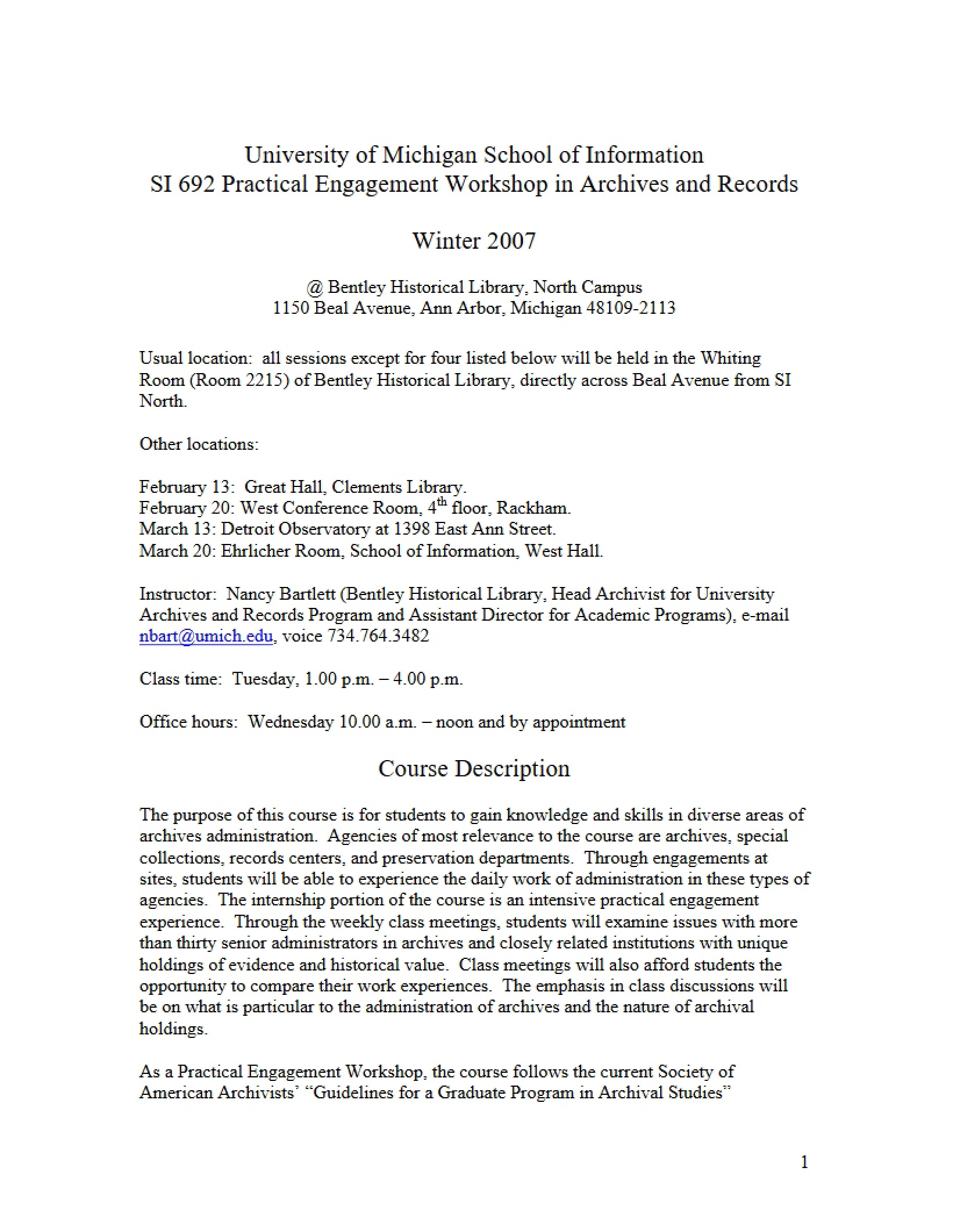 Archives Workshop Syllabus