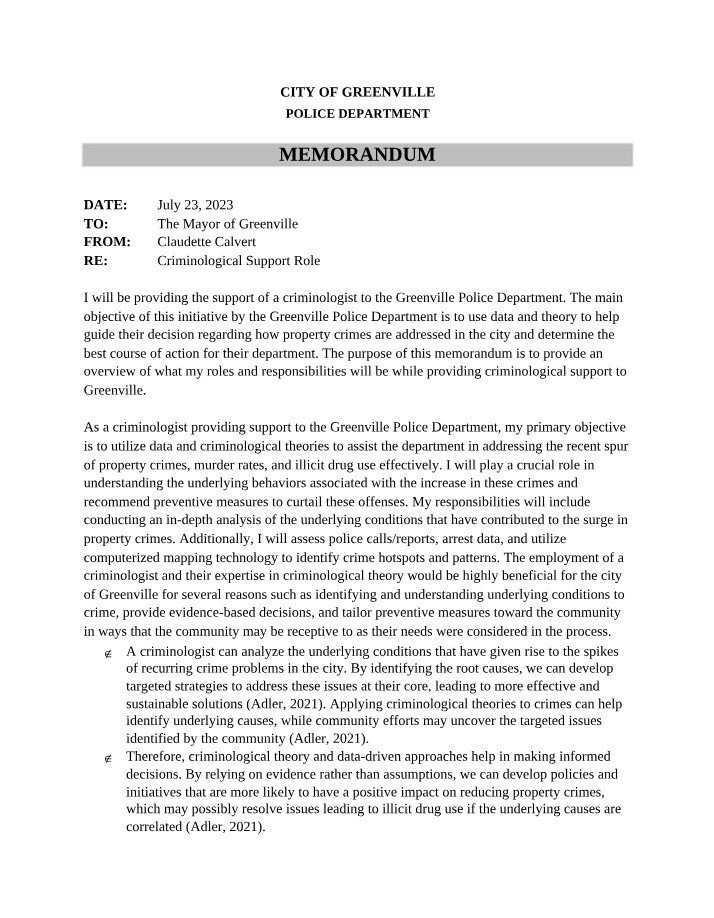 CJ306 Project One Memo