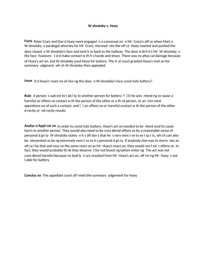 Wishnatsky v. Huey - Battery Law Case Analysis