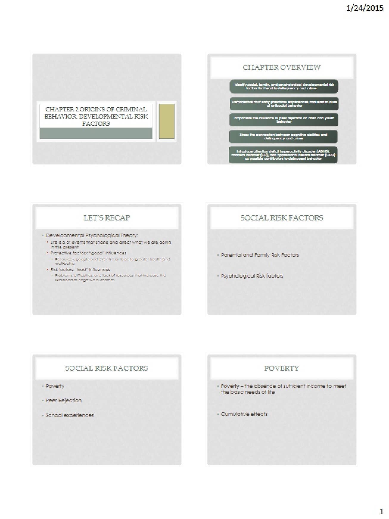 Developmental Risk Factors of Criminal Behavior Chapter Two