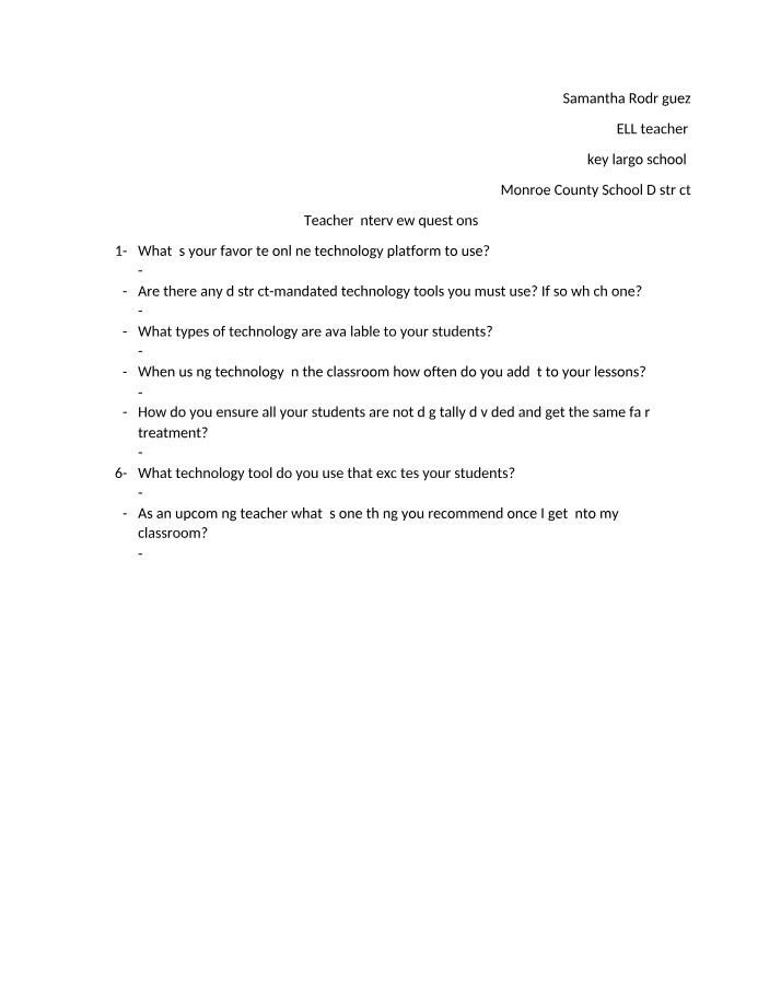 EEC1000 - Teacher Interview Questions