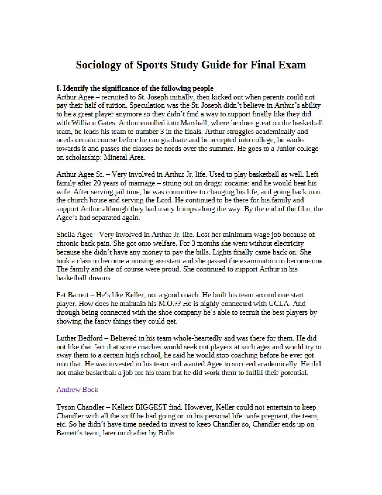 Study Guide for Sports Society