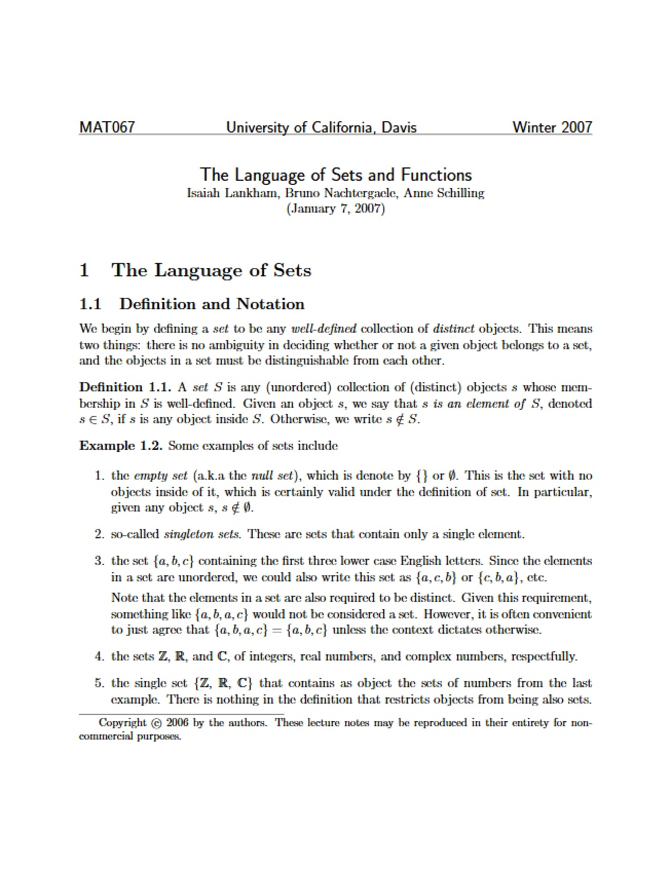 Sets and Functions Language