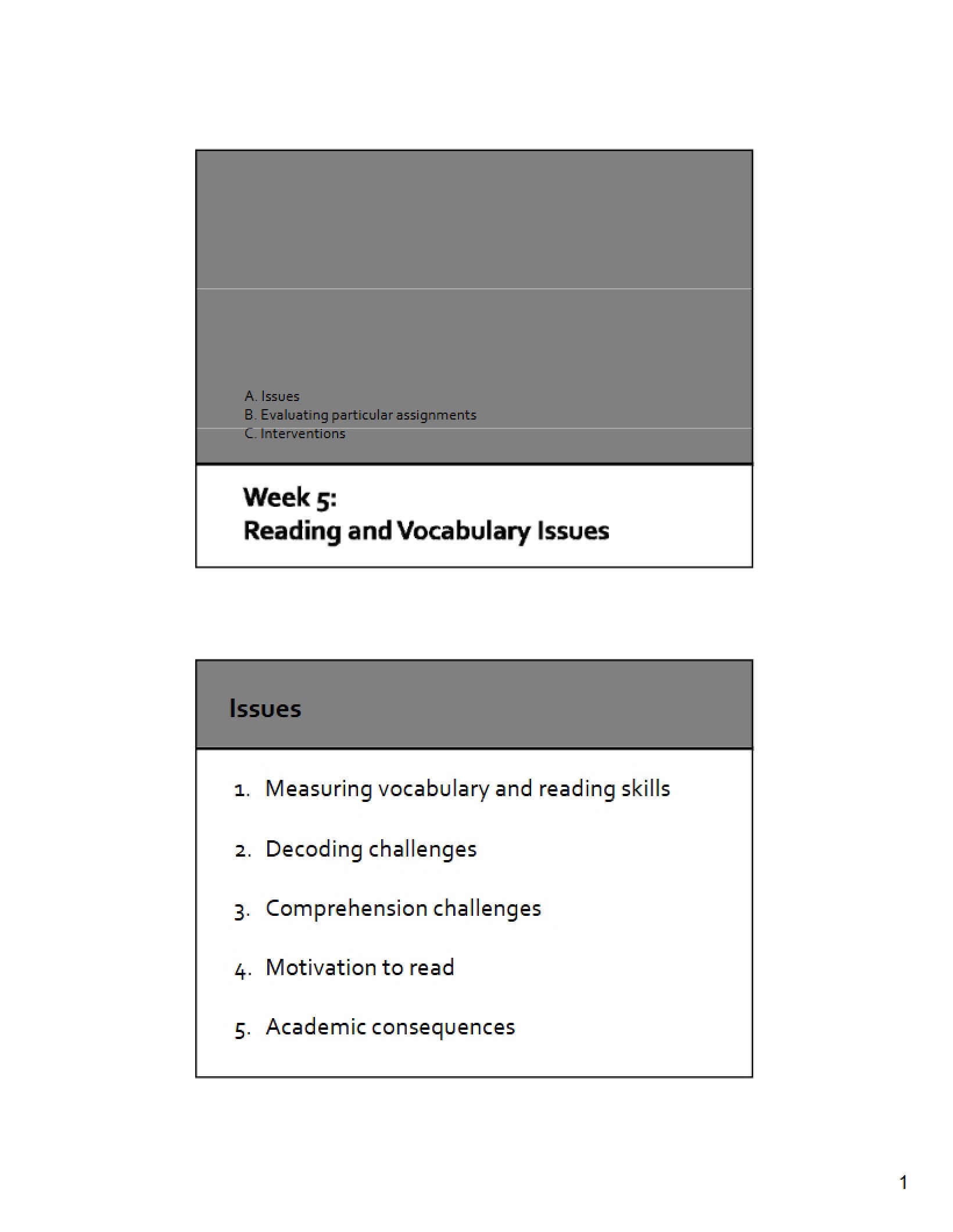 Materials for Week Five
