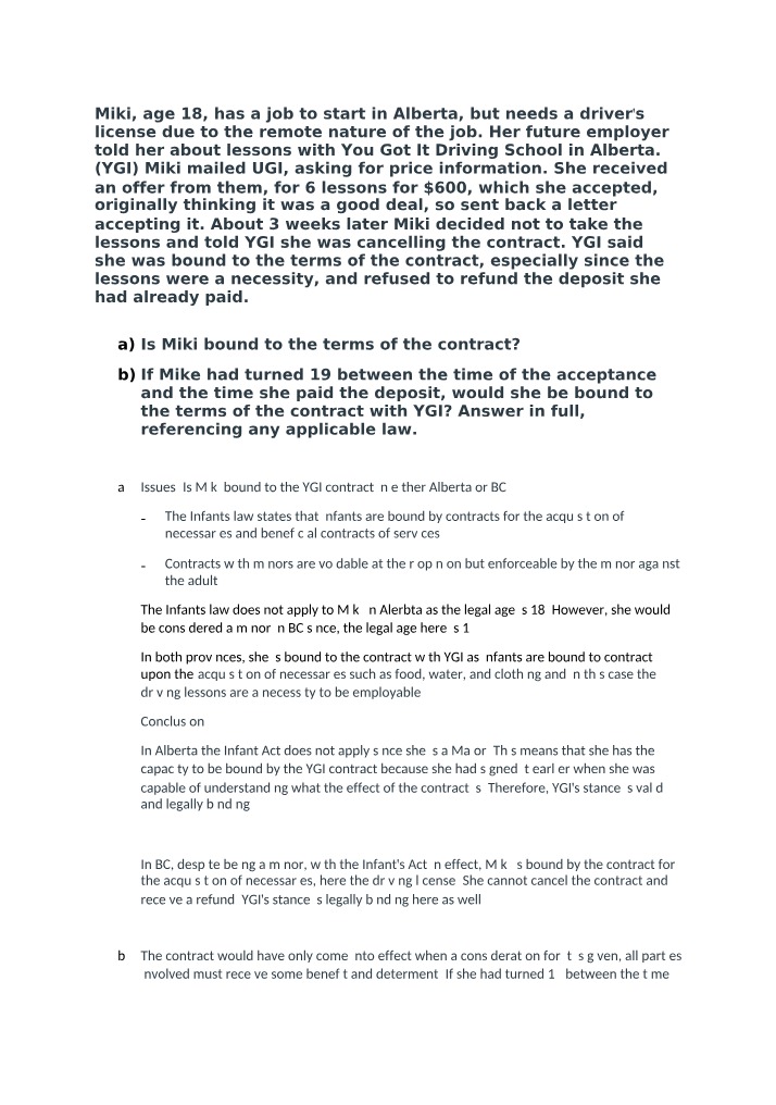 Legal Analysis - Is Miki Bound to the YGI Contract