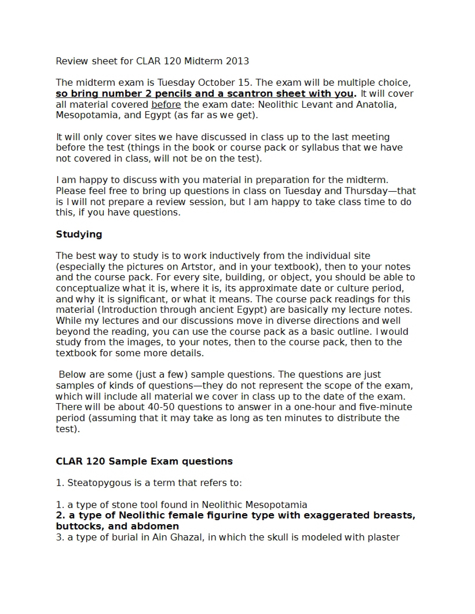 Review Sheet for Ancient Cities Midterm