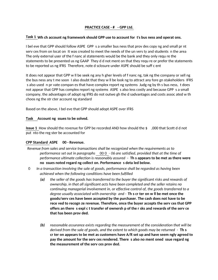 Practice Case Analysis for GPP Ltd