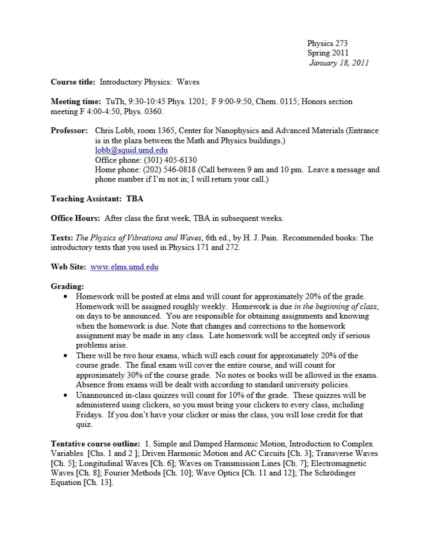 Introductory Physics Waves Syllabus
