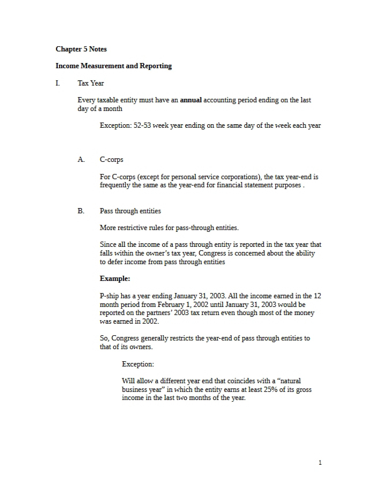 Reporting and Measurement of Income