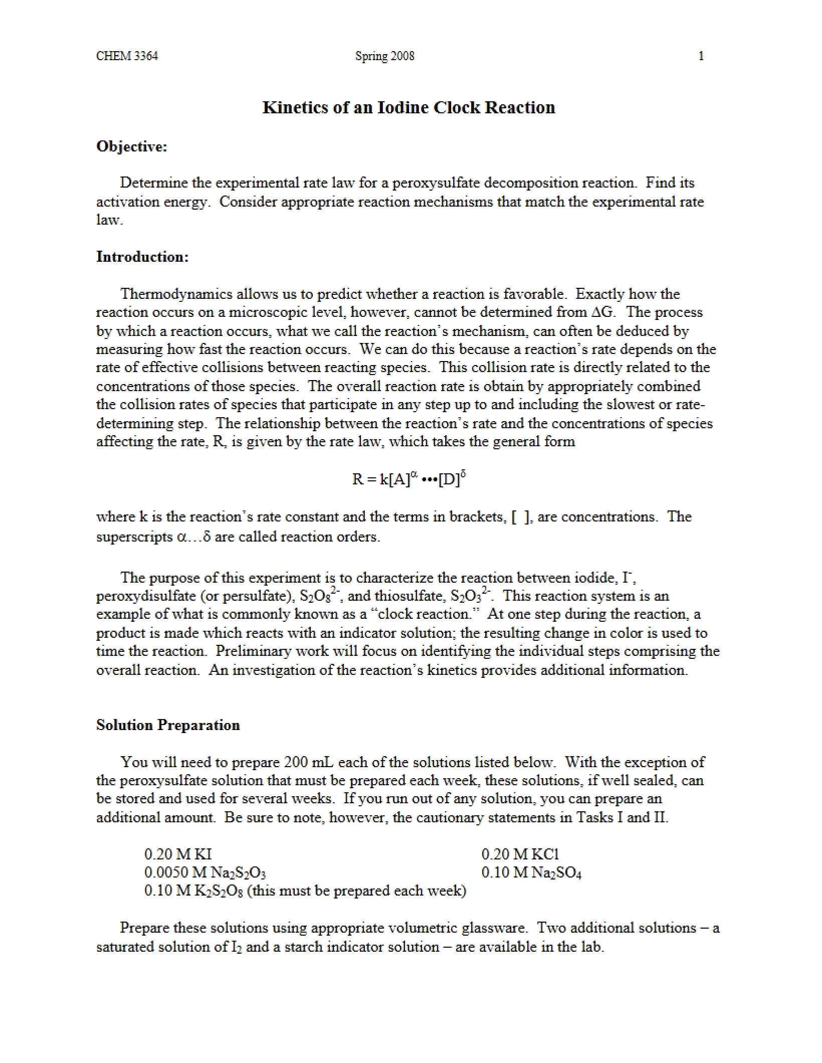 Iodine Clock Reaction Kinetics